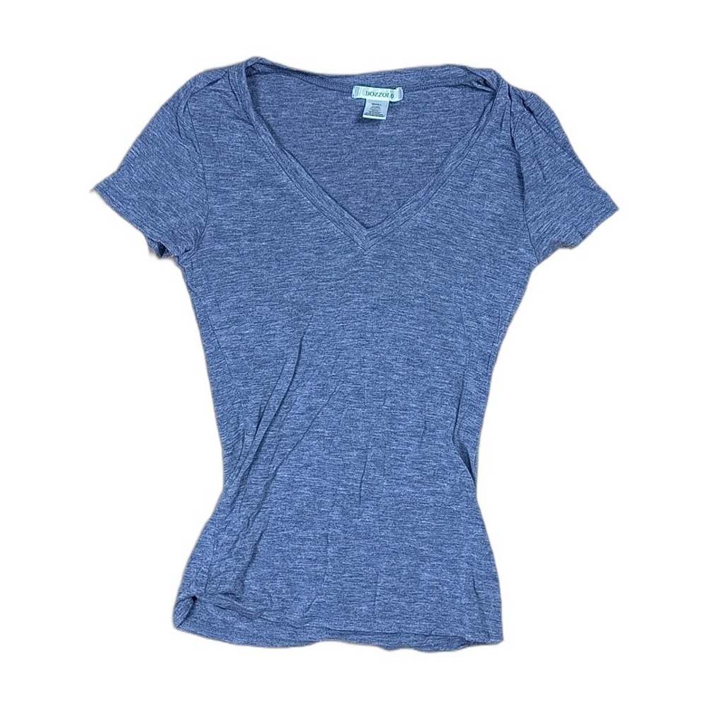 Bozzolo V-Neck T-Shirt Womens Small Blue Good Heathered Short Sleeve Slim Fit
